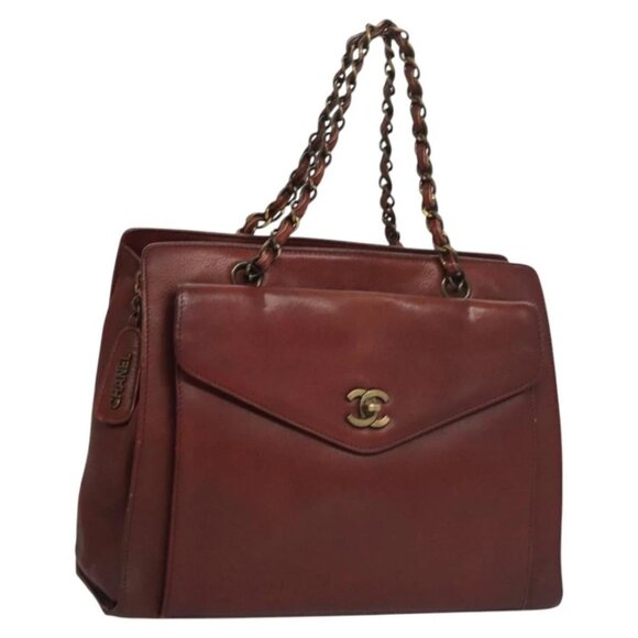 CHANEL Chain Hand Bag Leather Black Gold CC - Picture 1 of 15